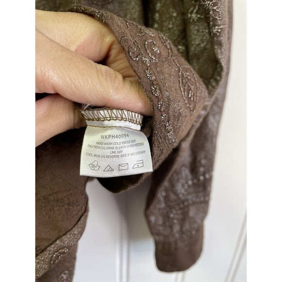 Vintage Wrangler Women Pearl Snap Button Up Shirt Brown Stitched Floral Size XXL - Picture 10 of 15